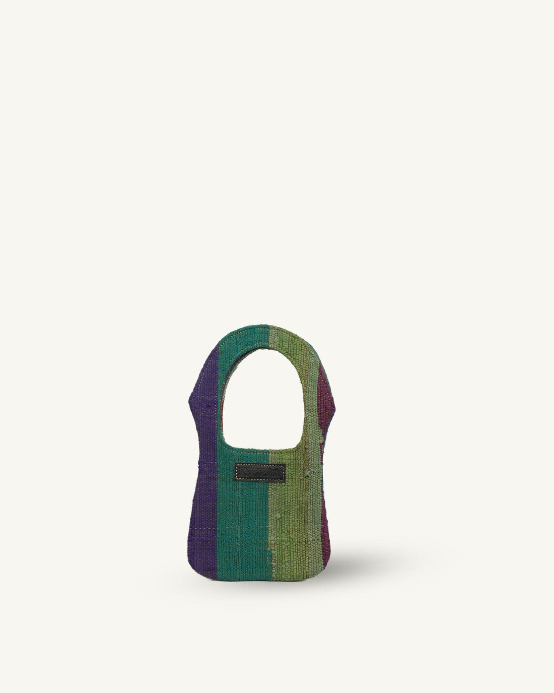 Multicolored fabric pouch on a white background