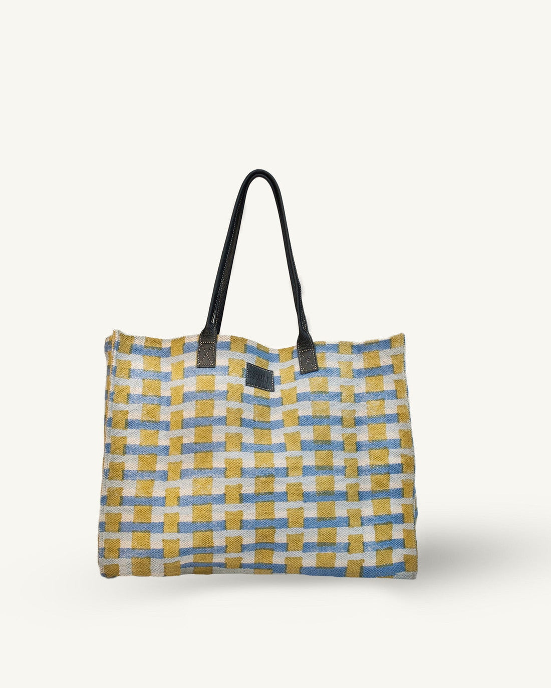 Tote bag with a checkered pattern on a white background