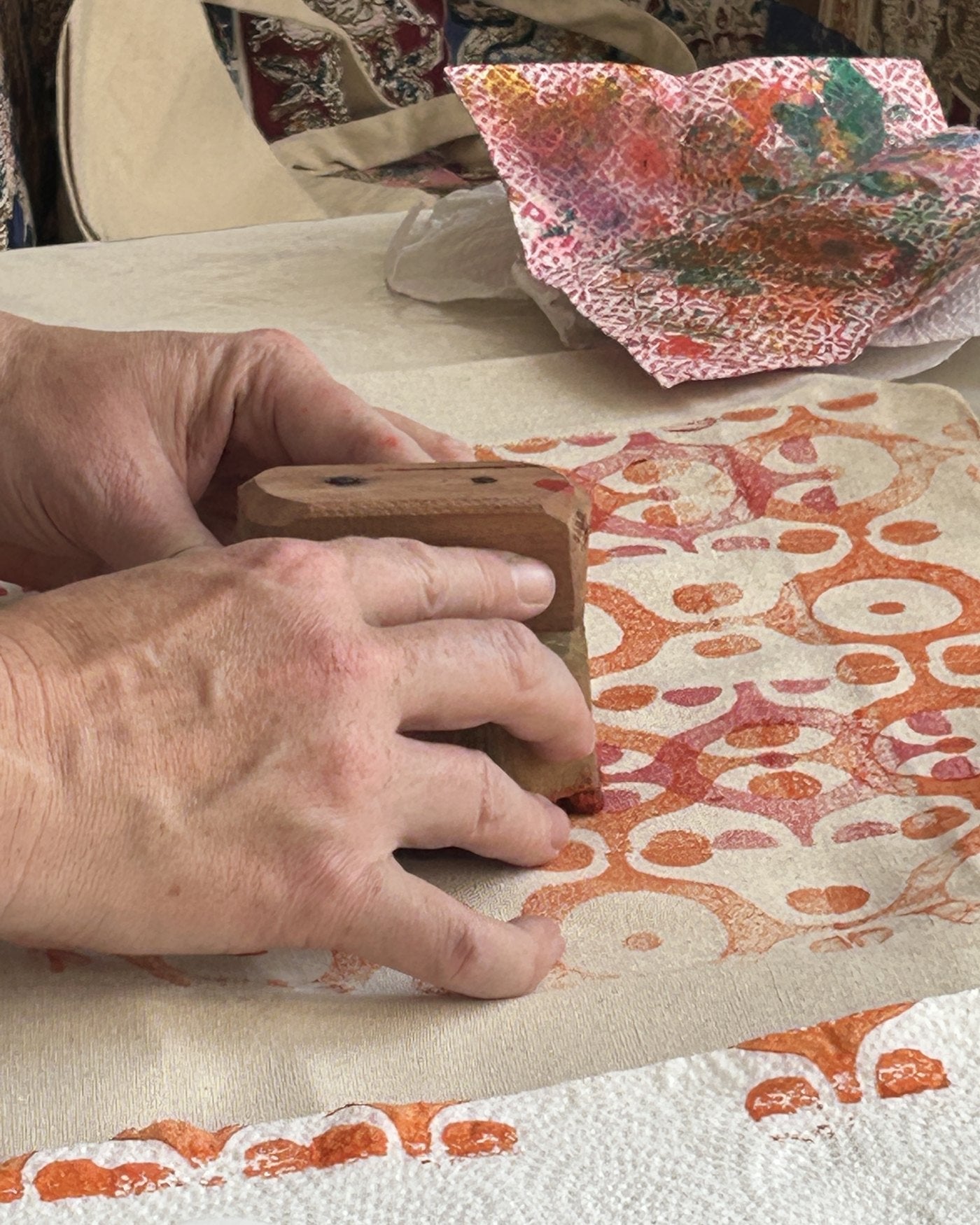 Pressing a block into a dense orange repeat