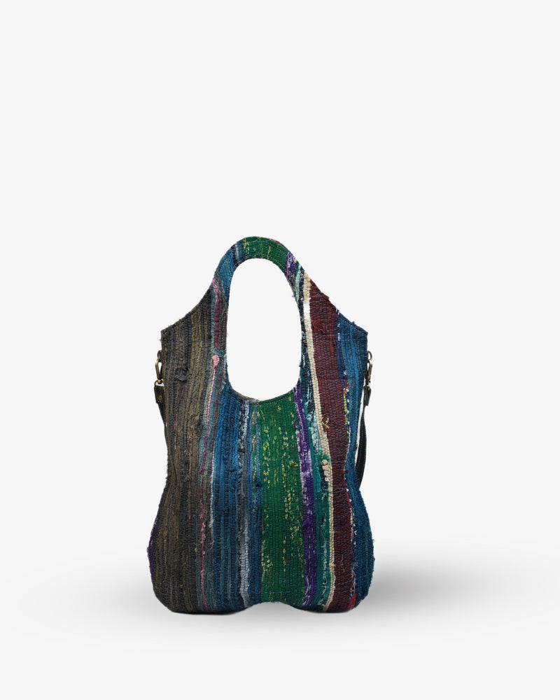 Multicolored striped bag on a white background