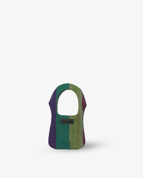 Multicolored fabric pouch on a white background