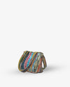Multicolored woven bag on a white background