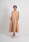 Plain And Textured Godet Dress Sleveless