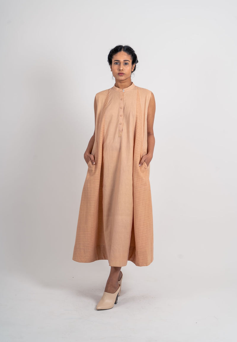 Plain And Textured Godet Dress Sleveless