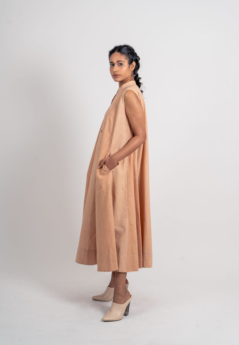 Plain And Textured Godet Dress Sleveless